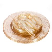AiKOOL Gold Plates with Disposable Plastic Dinnerware, Gold Glitter Plastic Tableware sets for 30 Guest include: 30 Dinner Plates,30 Salad Plates,30 Forks, 30 Knives, 30 Spoons.  