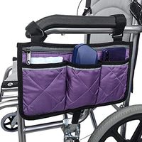 Wheelchair Bag for Side of Chair with Reflective Stripe, Wheelchair Armrest Side Organizer for Electric and Manual Wheelchairs (Purple)