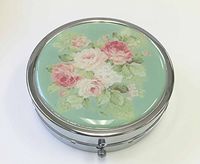 Metal Pill case for 7 Days with Mirror in Pastel Floral Design