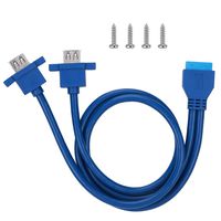 Yoidesu USB 3.0 Extension Cable USB 3.0 19-Pin to Dual Port A Female Cable for Front Motherboard Panel with Screw Hole Blue(0.5M)