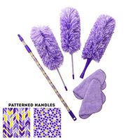 Campanelli's Microfiber Dusters for Cleaning - Reach High Places and Easily Clean Ceiling Fans, Window Shades, and More - Set Includes 3 Dusters, 1 Extension Wand, and 2 Microfiber Towels (Purple)