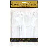 Premium Heavy Weight Plastic Knives | Frosty White | Pack of 48 | Party Supply