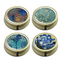 Pill Cases Set of 4 - Cheliz Compact 3 Compartment Medicine Case, Pill Box for Pocket or Purse (Van Gogh Flower Set)