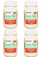 ( Pack Of 4 ) MAJOR FERATE ELEMENTAL IRON 27MG TAB FERROUS GLUCONATE-27 MG Green 100 TABLETS UPC 309046403609