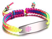 JF.JEWELRY Medical Alert ID Bracelet for Women Girls Multicolor Rainbow Braided Allergy Bracelets for Kids,Free Engraving