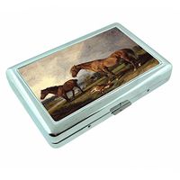 Horse Em1 Hip Silver Cigarette Case Id Holder Metal Wallet 4" X 2.75" RFID Protection