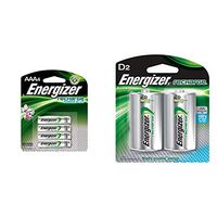Energizer Rechargeable AAA Batteries, NiMH, 800 mAh, Pre-Charged, 4 count (Recharge Power Plus) - EVENH12BP4 & Energizer Rechargeable D Batteries, NiMH, 2500 mAh, 2 count