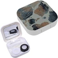 Portable Contact Lens Case Box Travel Kit Mirror + Bottle + Tweezers Container Holder [ Imprints Shells Sea Pebbles ]