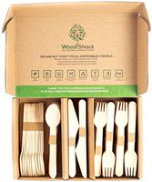200 Pieces of Premium Eco-friendly Disposable & Biodegradable Wooden Cutlery Utensil Set – 100 Forks, 50 Spoons and 50 Knives Silverware Packaged in a Plastic Free Re-Usable Storage Box