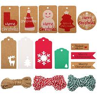 240 Pieces Paper Tags Christmas Kraft Gift Tags Craft Hang Labels with Snowflake Christmas Tree Elk Snowman Patterns and 3 Rolls Twine Rope for Party Favors, 12 Styles