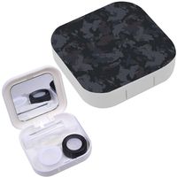 Portable Contact Lens Case Box Travel Kit Mirror + Bottle + Tweezers Container Holder [ Fashion Dark Grey Camouflage ]