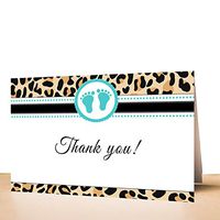 50 Thank You Card Black Footprints Girl Unisex Shower Teal Leopard + Envelopes