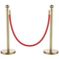 Yaheetech Stanchions and Velvet Ropes Ball Top Stainless Steel Stanchions Posts with 6.5ft Red Velvet Rope,Crowd Control Stanchions,Gold