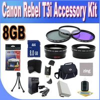 Canon T3I Accessory Saver Kit (58mm Wide Angle Lens + 58mm 3 Piece Filter Kit + 8GB SDHC Memory + Accessory Saver Bundle)