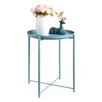HollyHOME Tray Metal End Table, Sofa Table Small Round Side Tables, Anti-Rust and Waterproof Outdoor & Indoor Snack Table, Accent Coffee Table,（H） 20.28" x（D） 16.38", Morandi Blue