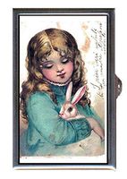 Victorian Sweet Little Girl with Bunny Rabbit Decorative Pill Box
