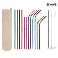 15 Pack Sainless Steel Straws Set for 30oz 20oz Tumblers Cups Reusable Metal Drinking Straws Set with Cleaning Brush and Linen(6 Straight + 6 Bent + 3 Brushes+ Linen Bag)