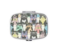 Hipster Cute Cats Custom Personlized Rectangular Tablet Medicine Pocket Purse Travel Pill Vitamin Decorative Box Case Holder