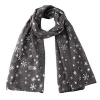 Theoylos Womens Christmas Scarf Fashion Snowflake Print Scarves Ladies Lightweight Warm Long Scarf Chiffon Shawl Wraps Dark Gray