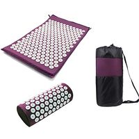 Yoga Spike Acupressure Mat Pillow Set Relieve Stress Tension Pain Acupuncture Cushion Mat W/Carry Bag,Purple