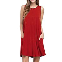 Goddessvan Women's Summer Sleeveless Tunic Top T-Shirt Swing Dresses with Pockets (S, Red)