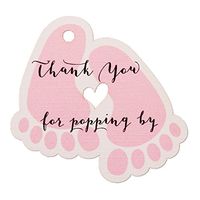 Summer-Ray 50pcs Pink Baby Feet Baby Shower Favor Thank You Tags Thank You for Popping by