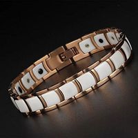 HiTreasure Rose Gold Tungsten White Ceramic Germanium Magnetic Therapy Bracelet for Men Women Pain Relief Arthritis(Imported,3000 Gauss each Link)