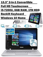 ASUS Q304UA 13.3-inch 2-in-1 Touchscreen Full HD Laptop PC, 7th Intel Core i5-7200U up to 3.1GHz, 6GB RAM, 1TB HDD, Silver