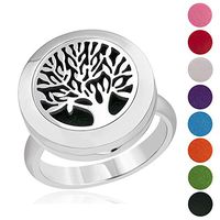 Tree of Life Essential Oil Diffuser Ring 316L Stainless Steel Magnet Locket Aromatherapy Rings, Best Gift Ideas for Women (Size 8)