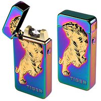 Kivors Windproof Flameless Electronic Double Pulse Arc Lighter USB Rechargeable No Gas Metal Relief Tiger Lighter