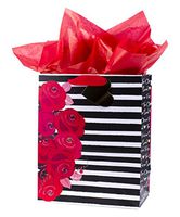 Hallmark Mahogany 13" Large Anniversary or Romantic Birthday Gift Bag with Tissue Paper (Floral & Stripe)