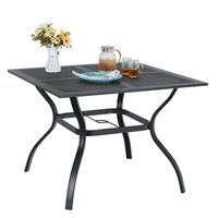 MF STUIDIO 37" x 37" Square Patio Bistro Table Outdoor Dining Table Powder-Coated Steel Frame Top Umbrella Stand Deck Outdoor Furniture Garden Table, Black