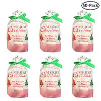 Faylapa 50 Pcs Christmas Drawstring Gift Bags Cellophane Goody Sweet Treat Candy Bags for Xmas Birthday Party Supplies Favors