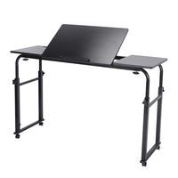 Overbed Table with Wheels, Height Adjustable Laptop Cart Mobile Computer Desk Sofa Table with Heavy Duty Metal Legs for Home Office and Hospital, Black 1.2m/47.24inch Table Leg