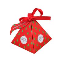 RingBuu Candy Box - 1Pc - Paper Christmas Decoration Triangle Pyramid Shape Packaging Bag Container with Ribbon Lace Up Birthday Wedding Party Supplies