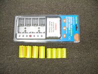 Hitech-V of AA, AAA, C, D,9v(6 Slots) Smart Charger 4 Ni-CD C & 4 D Quality Rechargeable Batteries