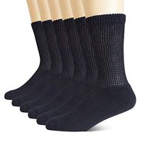 +MD Non-Binding Diabetic Socks for Men Women-6 Pairs Medical Circulatory Crew Socks with Cushion Sole Black 9-11