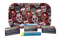 Bundle - 7 Items - Rolling Paper Depot Rolling Tray (Skulls), Elements Ultra Thin Papers with Rolling Paper Depot Kewltube