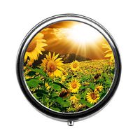 Qien BaiSei Sunflower in The Sun Pill Box/Pill case-Round Pill Box/case- Three-Compartment Pill Box/Pill case