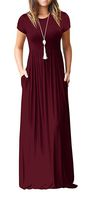 VIISHOW Women Summer Short Sleeve Loose Plain Long Maxi Casual Dress with Pockets (Wine red XXL)