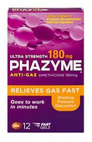 Phazyme Ultra Strength Gas and Bloating Relief | 180 mg Simethicone | 12 FAST GELS | 3 Pack