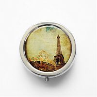 RhyNSky Eiffel Tower Paris Mini Portable Pocket Pill Box Case Holder for Purse, 3 Compartments, Silvery, FS544