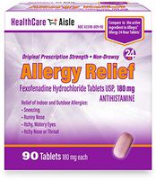 HealthCareAisle Allergy Relief Fexofenadine Hydrochloride Tablets, USP | 24 Hour Allergy Relief |180 mg| 90 Count