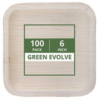 Green Evolve 810017651429 Palm Leaf Set (100 Pack) | 6" Salad Plates| Heavy Duty Ecofriendly Disposable Dinnerware |, 6" Square, Light Brown