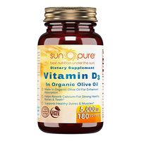 Sun Pure Premium Quality Vitamin D3 in Organic Olive Oil 5000 IU Softgels Glass Bottle 180 Count -Made in Organic Olive Oil for Enhanced Absorption -Helps Absorb Calcium for Strong Healthy Bones