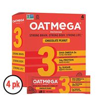 OATMEGA Protein Bar, Chocolate Peanut, Energy Bars Made with Omega-3 and Grass-Fed Whey Protein, 1.8 Ounce (Pack of 4)