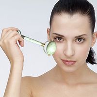 Nature Cares Jade Facial Roller with Bonus Ebook- Rejuvenates Skin and Treats Wrinkles - 100% Natural Jade - Anti Aging Neck Healing Slimming Massager Skin Tool