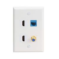 HDMI Ethernet Wallplate,4 Port Wall Plate with 2 Port HDMI Keystone Female to Female Jack + Cat6 Ethernet + TV Coax F Type Port Wall Plate