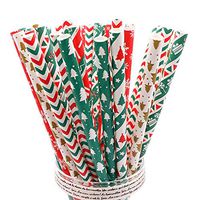 OKA Colorful Christmas Drinking Straws, Biodegradable Paper Straws, 7.75 inch Christmas Foil Paper Straw, Pack of 50