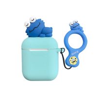 UR Sunshine AirPods Case, Super Cute Funny Lying Cartoon Animal Soft Silicone Case Cover Protective Skin for AirPods1/AirPods 2+Ring Lanyard-Cookie Monster